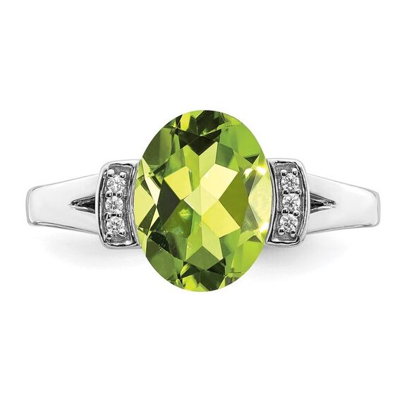 Kazi Luxury 14k White Gold Oval Peridot and Diamond Ring